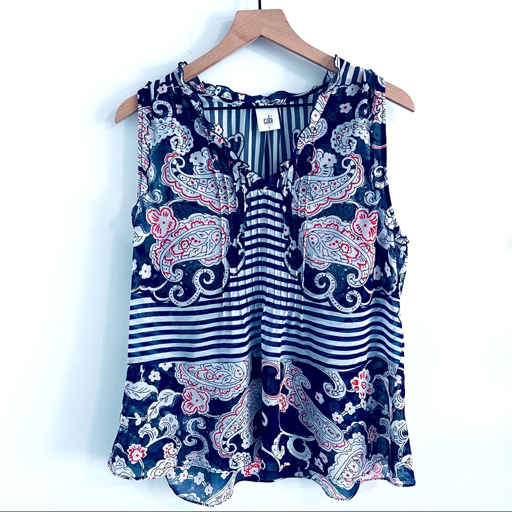 CAbi Sleeveless Floral Peplum Blouse